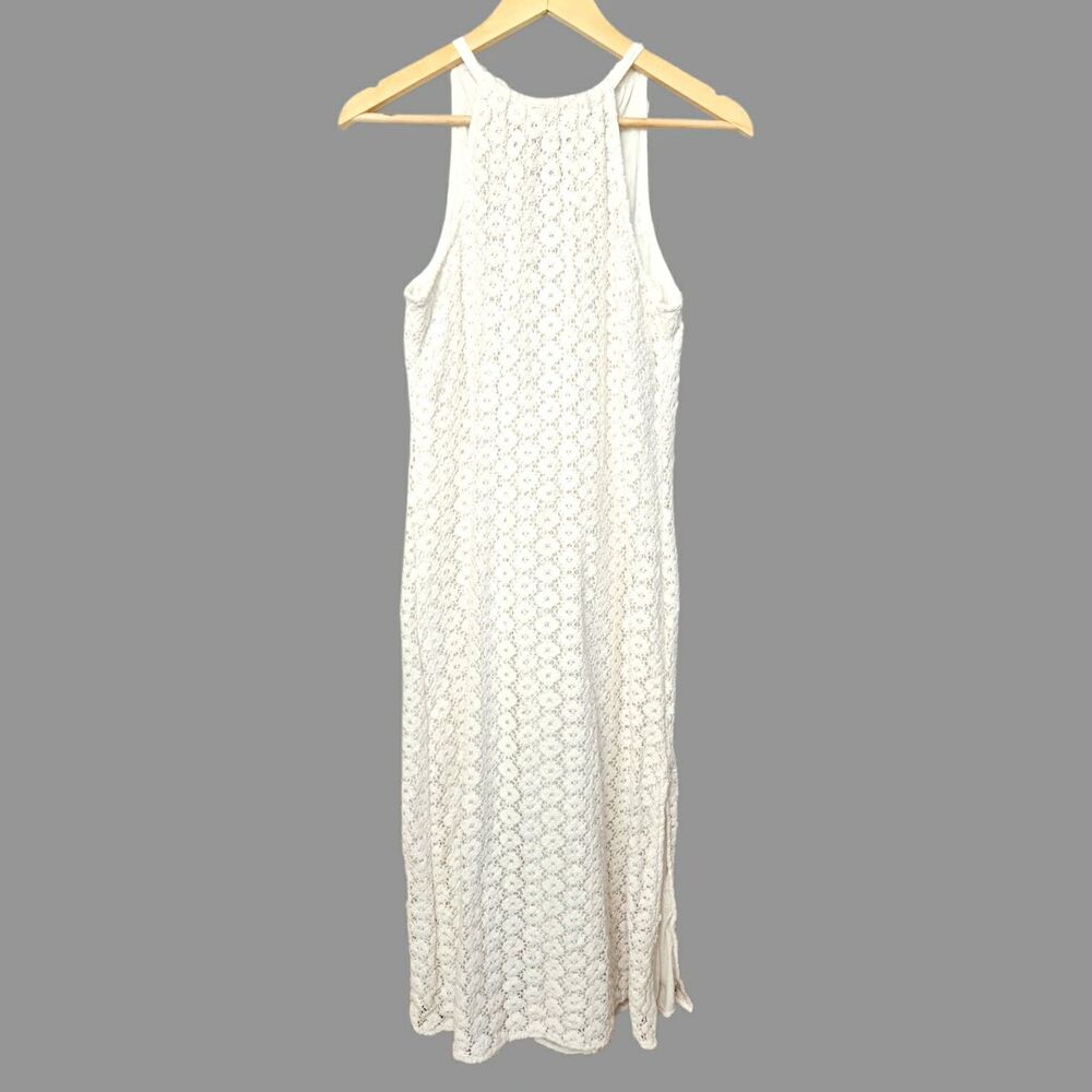 A New Day 100% Cotton White Crochet Lace Sleeveless Halter Summer Dress - Picture 2 of 6